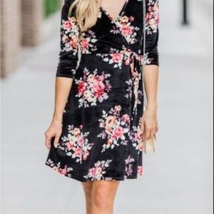 Pink Lily black velvet floral dress